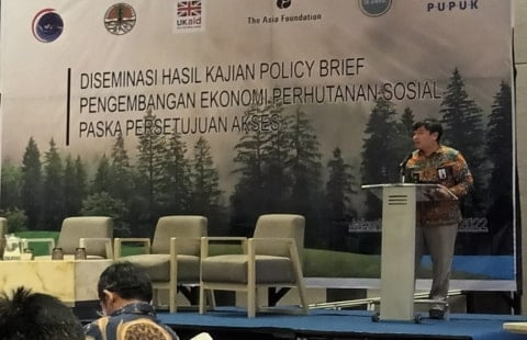 Kajian Policy Brief dengan tajuk Pengembangan Ekonomi Perhutanan Sosial Pasca Persetujuan Akses” yang diselenggarakan PUPUK bekerjasama dengan TAF di Hotel Harris Vertu Harmoni Jakarta, Selasa (25/10/2022).