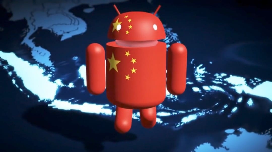 Foto ilustrasi: Icon Android bendera Cina dengan belakangnya peta Indonesia.