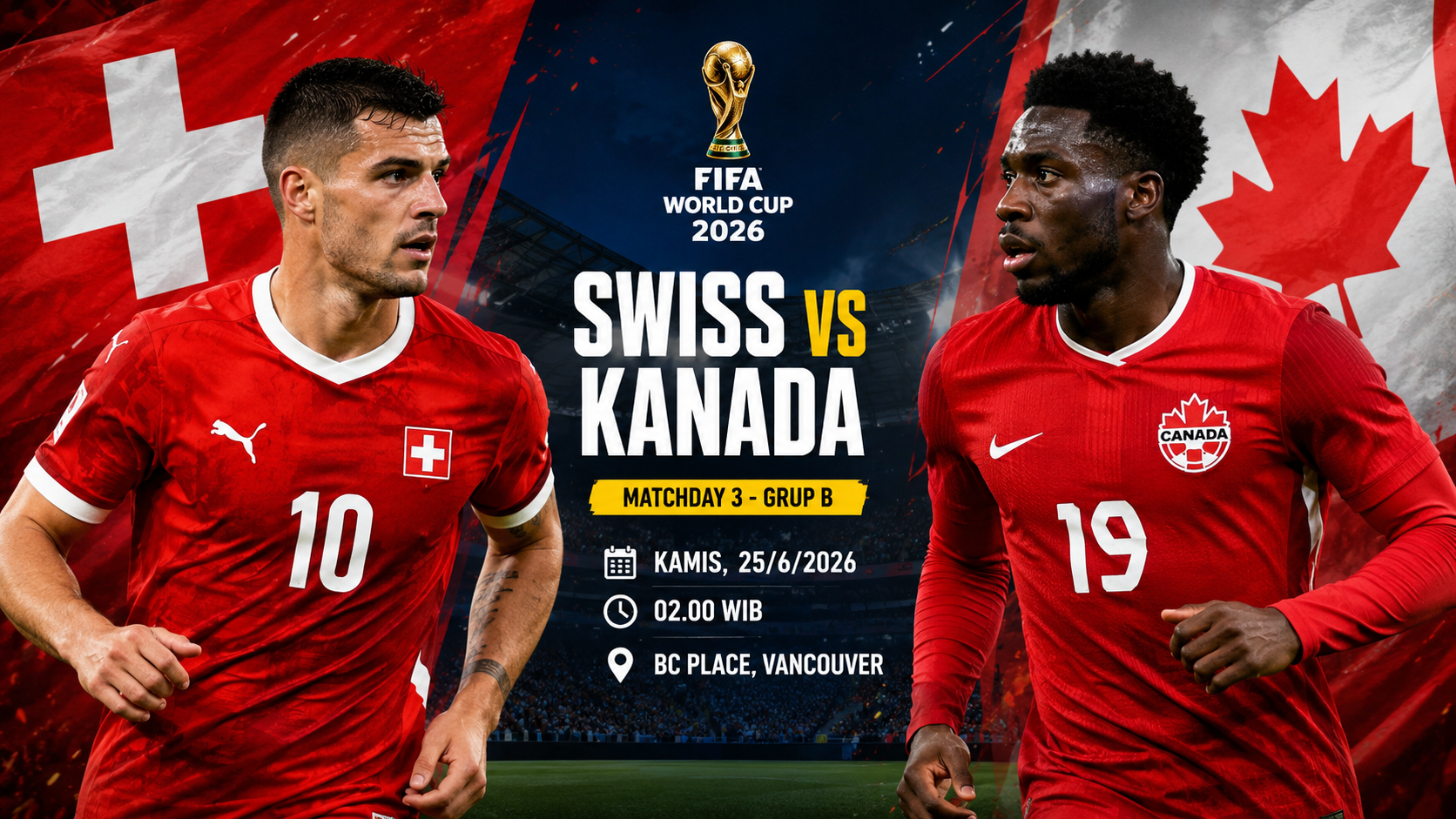 Swiss vs Kanada, Piala Dunia 2026, Sumber Foto : Gemini AI