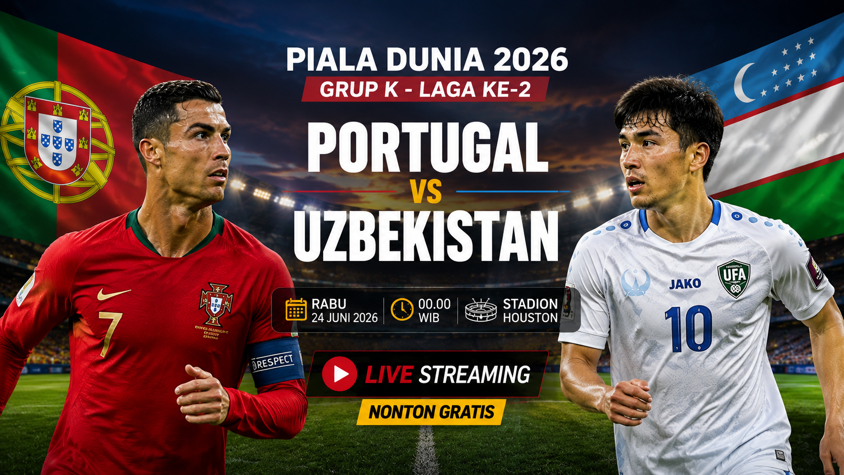 Nonton Bola Gratis, Portugal vs Uzbekistas, Sumber Foto : Gemini AI