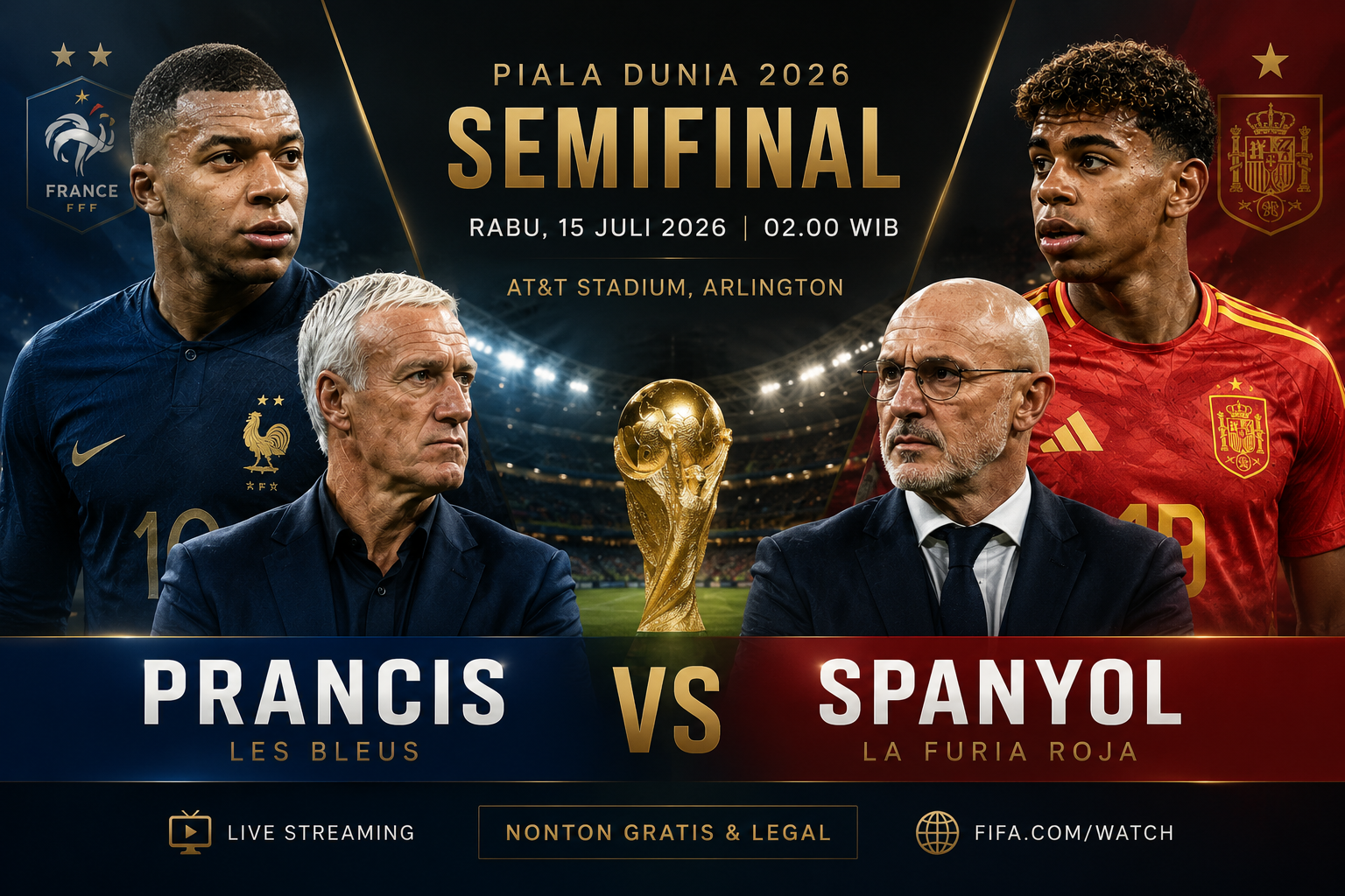 Prancis vs Spanyol Semifinal Piala Dunia 2026, Sumber Foto : Gemini AI