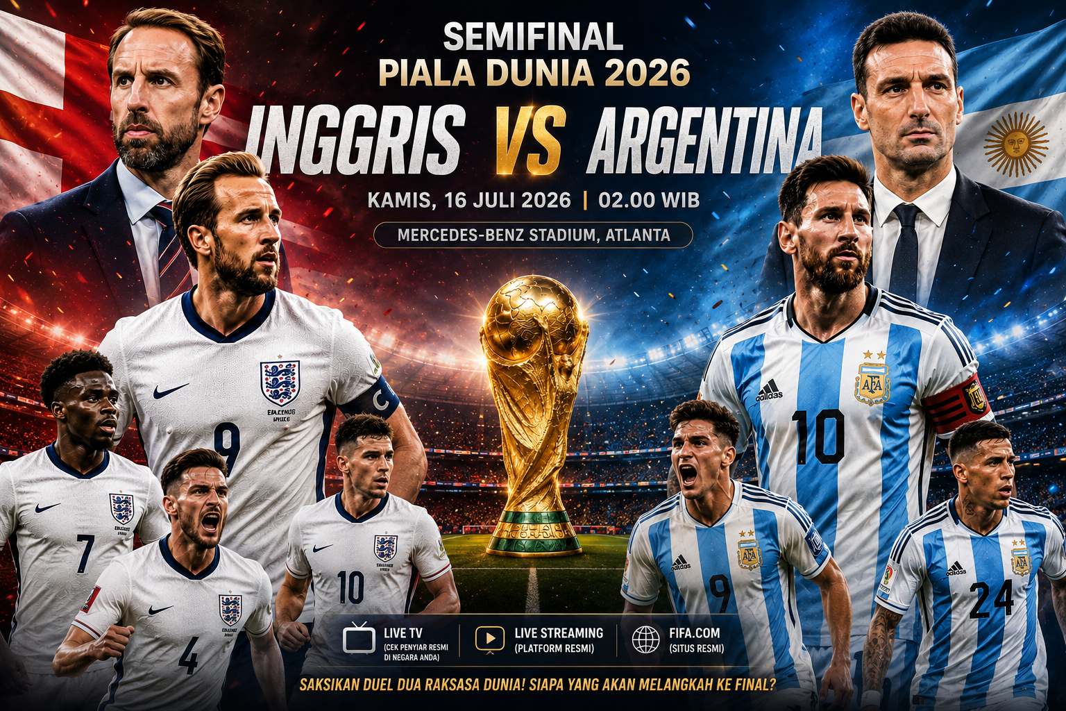 Inggris vs Argentina Semifinal Piala Dunia 2026