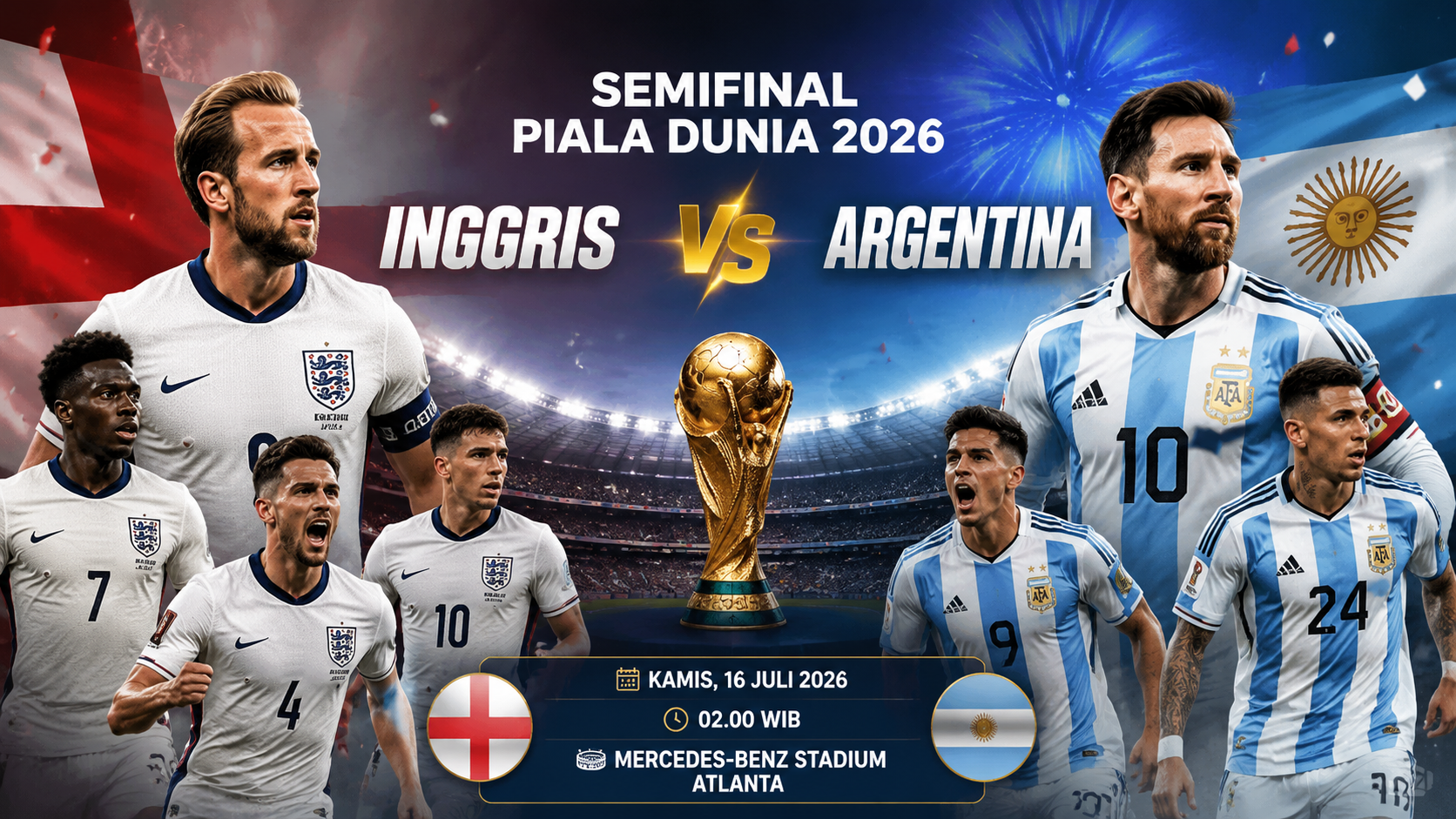 Semifinal Piala Dunia 2026: Inggris vs Argentina, Sumber Foto : Gemini AI