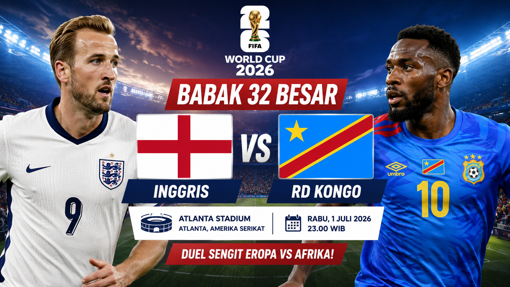 England vs RD Kongo, Sumber Foto : Gemini AI